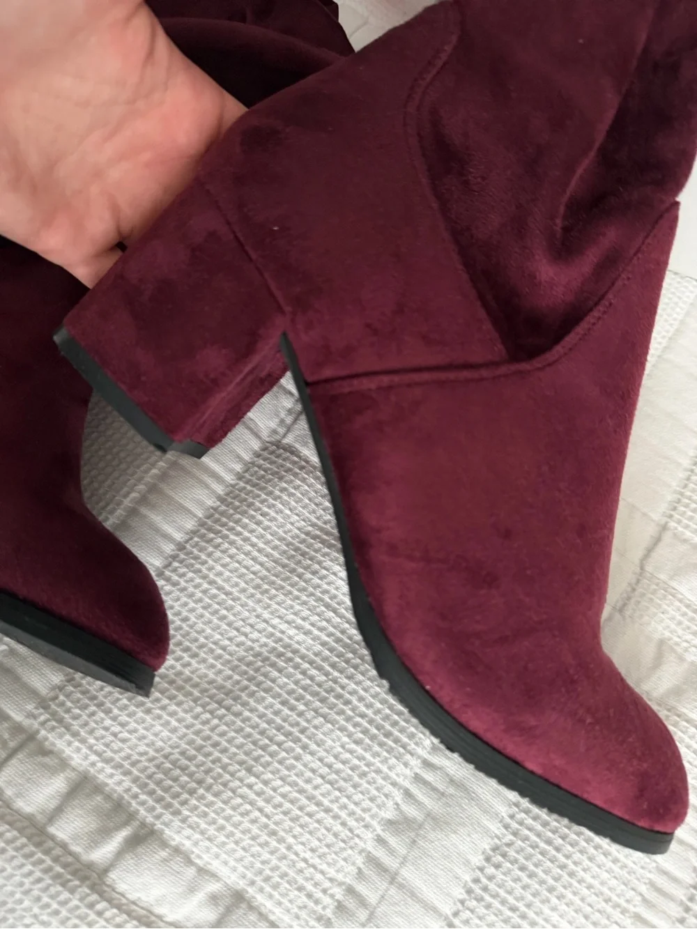 Laurence Faux Suede Over-the-Knee Boots Lace Back US 9 Burgundy Zip Closure